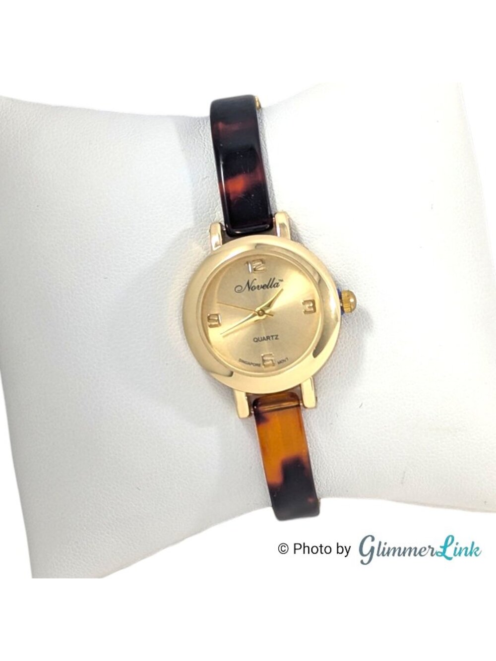 Vintage Novella Bracelet Watch Brown Resin Gold Tone Quartz 6 1/2"